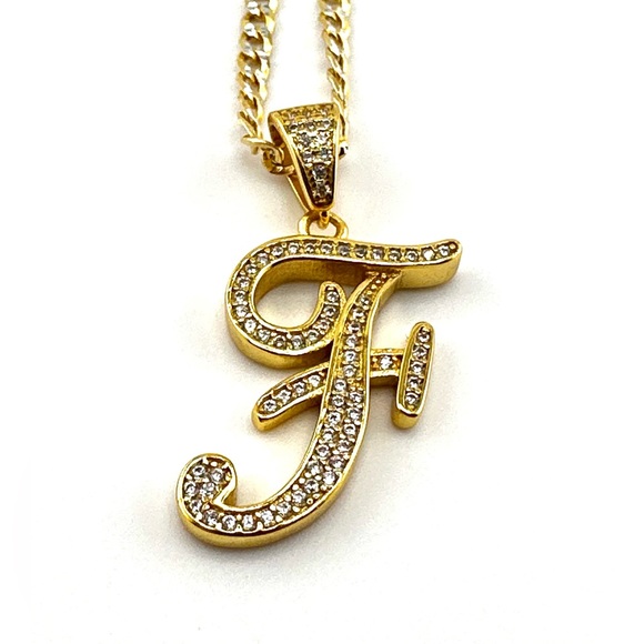 18K Gold Plated over 925 Solid Sterling Silver "F" Letter Necklace - Picture 3 of 8